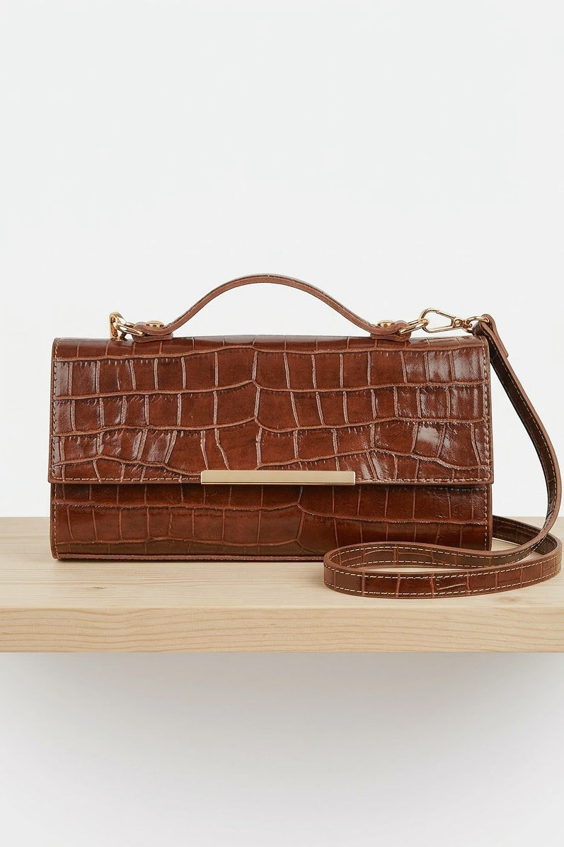 ZZ183 Cognac Croco Leather Pochette Bag