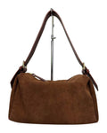 MI573 Brown Suede Buckle Shoulder Bag