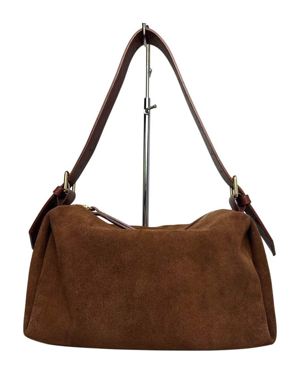 MI573 Brown Suede Buckle Shoulder Bag