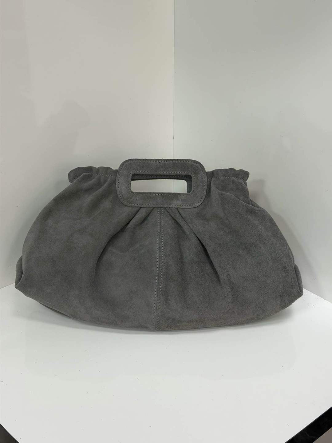 ST167 Grey Ruched Suede Handle Bag