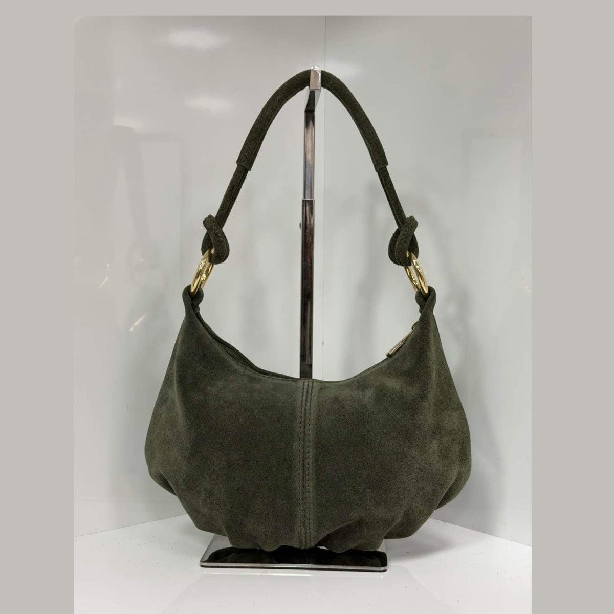 ST173 Green Suede Crescent Shoulder Bag