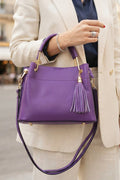 ZZ077 Purple Leather 3-Compartment Handbag
