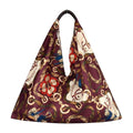 MI658 Burgundy Equestrian Print Triangle Tote Bag