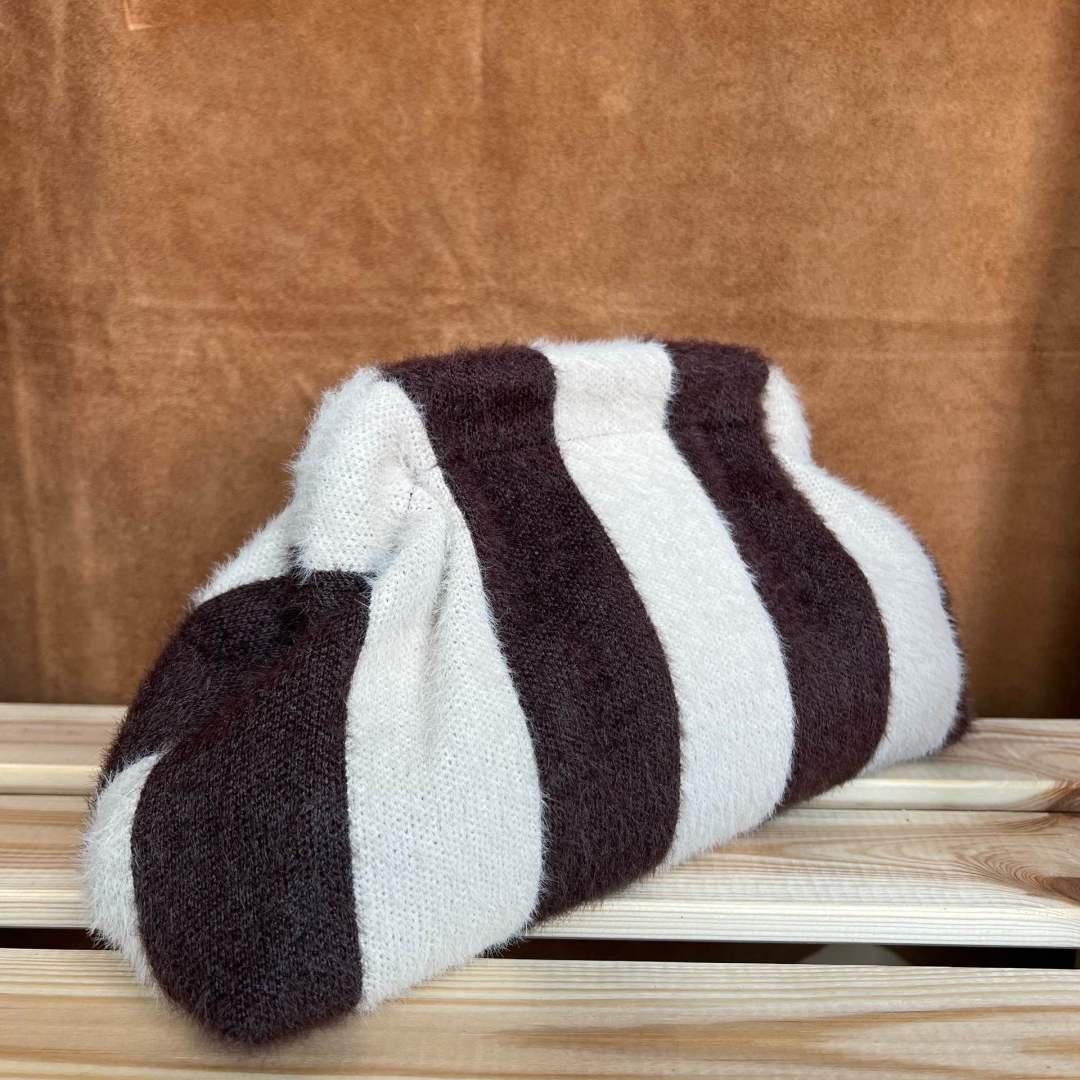 Mi067 Beige/Dark Brown Striped Pochette