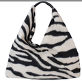924 Italian Black Zebra Wool Handbag w/ Leather Handle