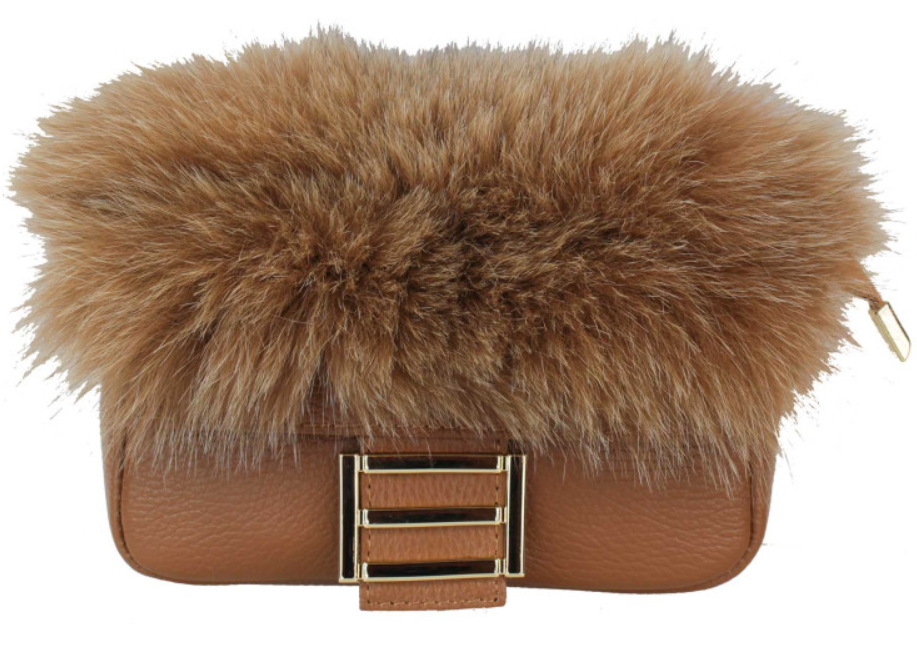 910  Italian Camel  Fur and Leather Handbag with Gold Chain