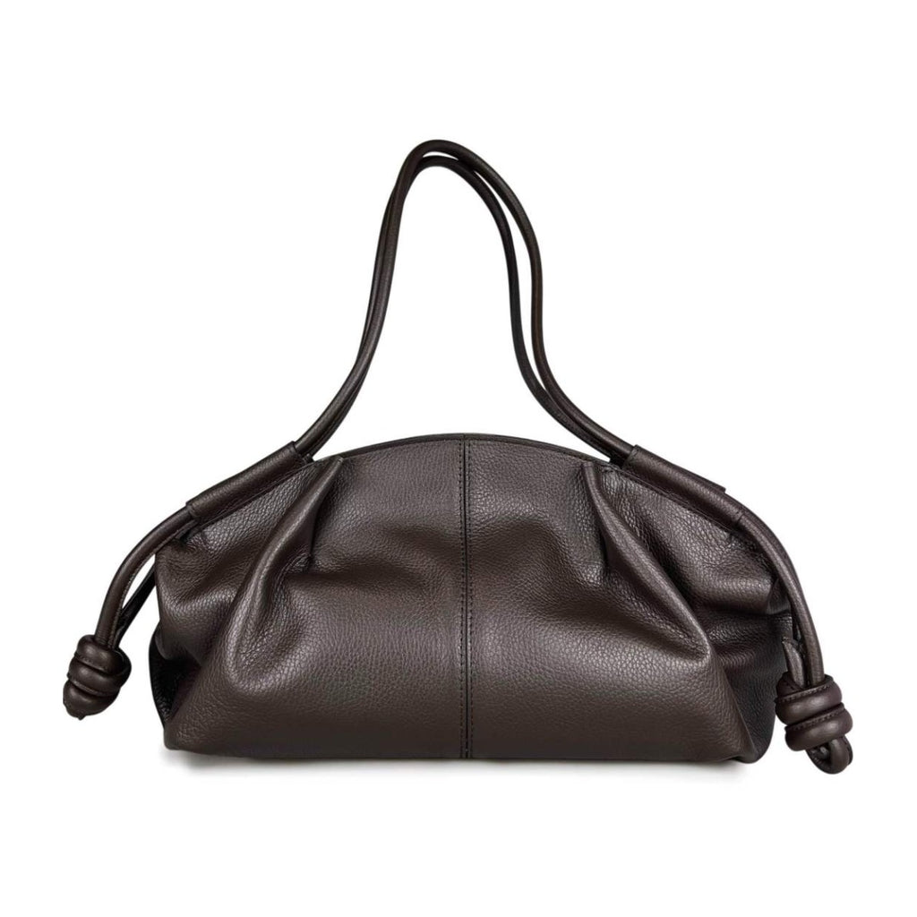 MI679 Dark Brown Ruched Leather Shoulder Bag