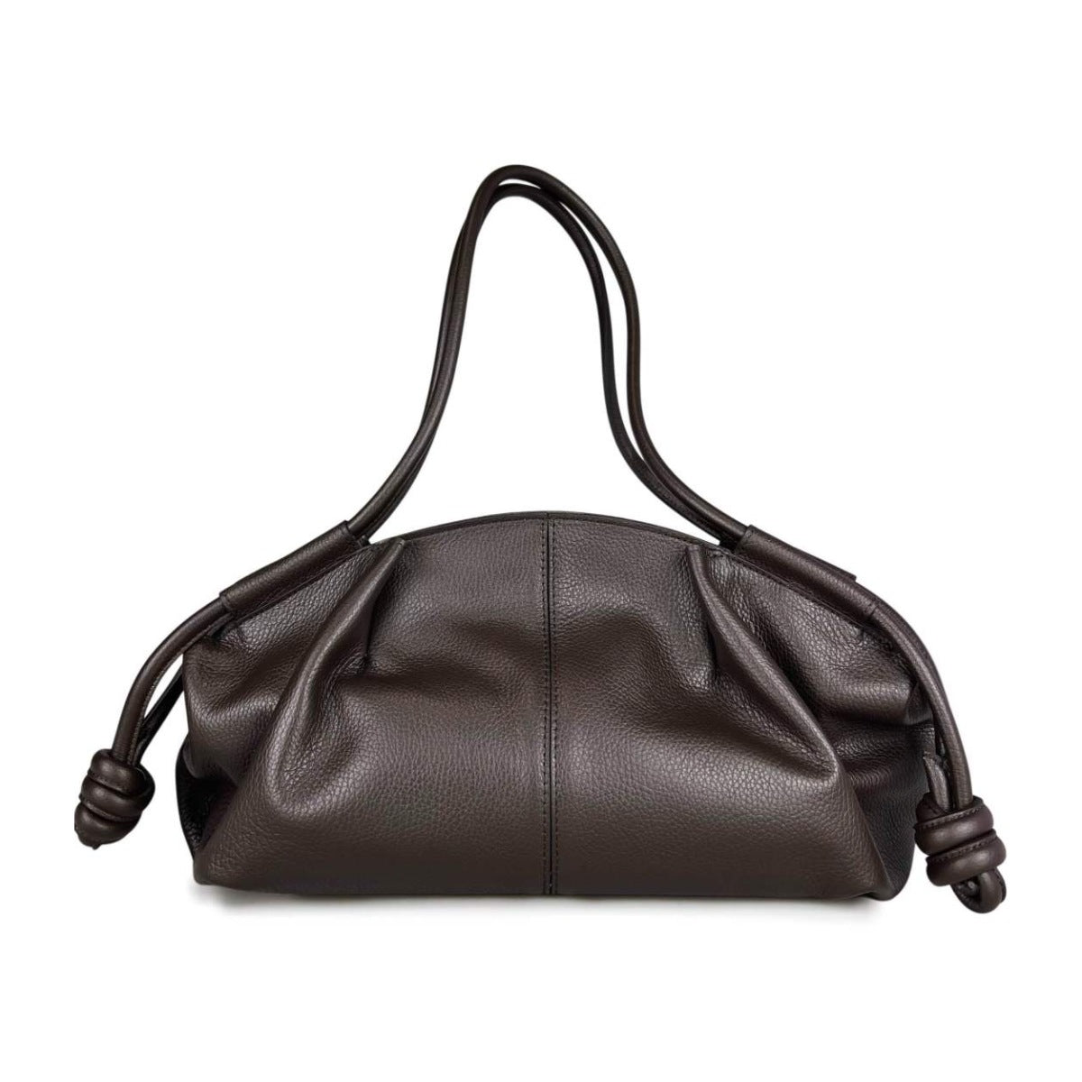 MI679 Dark Brown Ruched Leather Shoulder Bag