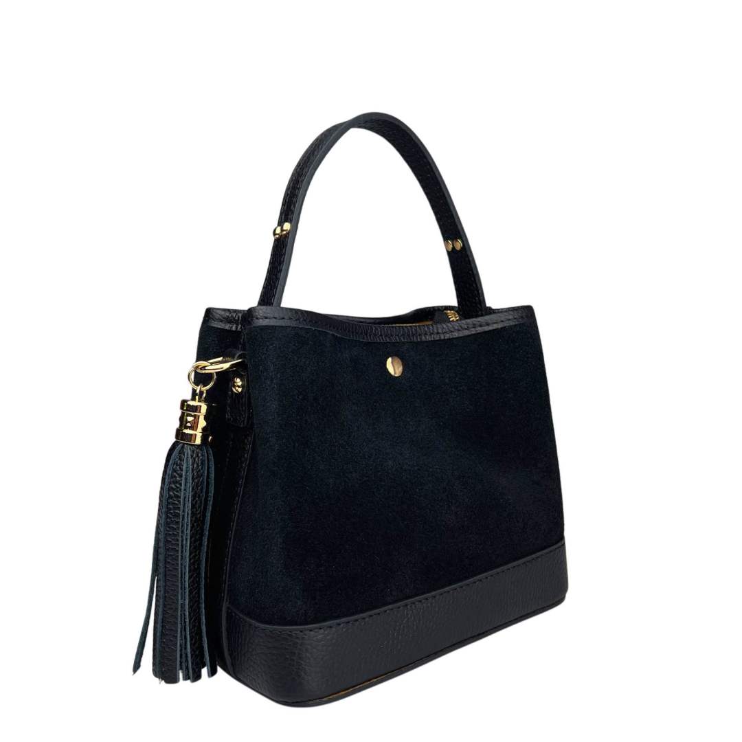 Mi146 Black Tasseled Suede Bucket Bag