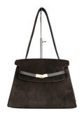 MI577 Dark Brown Suede Belted Shoulder Bag