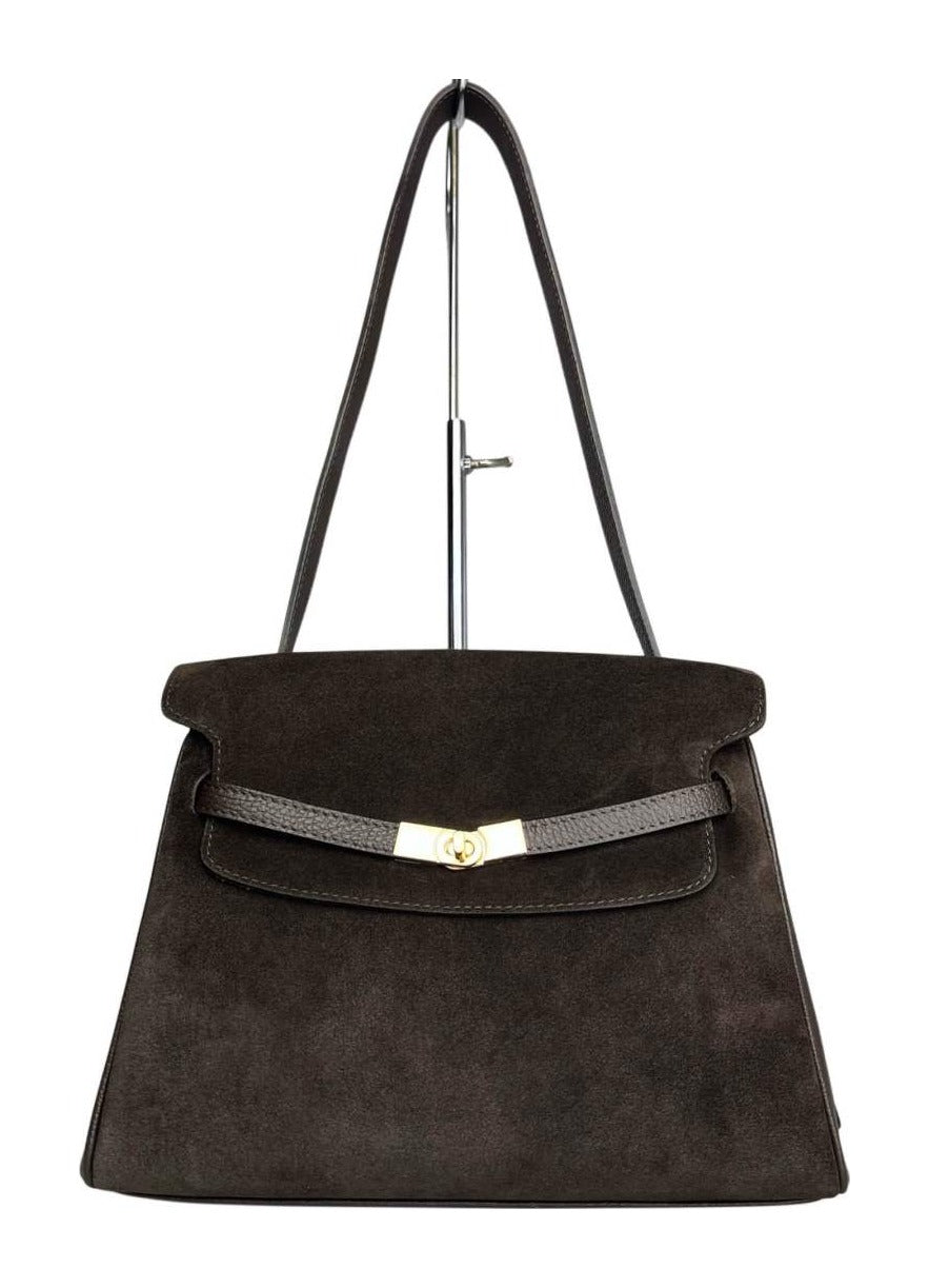 MI577 Dark Brown Suede Belted Shoulder Bag