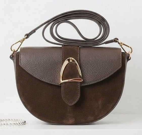 ZZ173 Brown Leather Suede Crossbody Bag