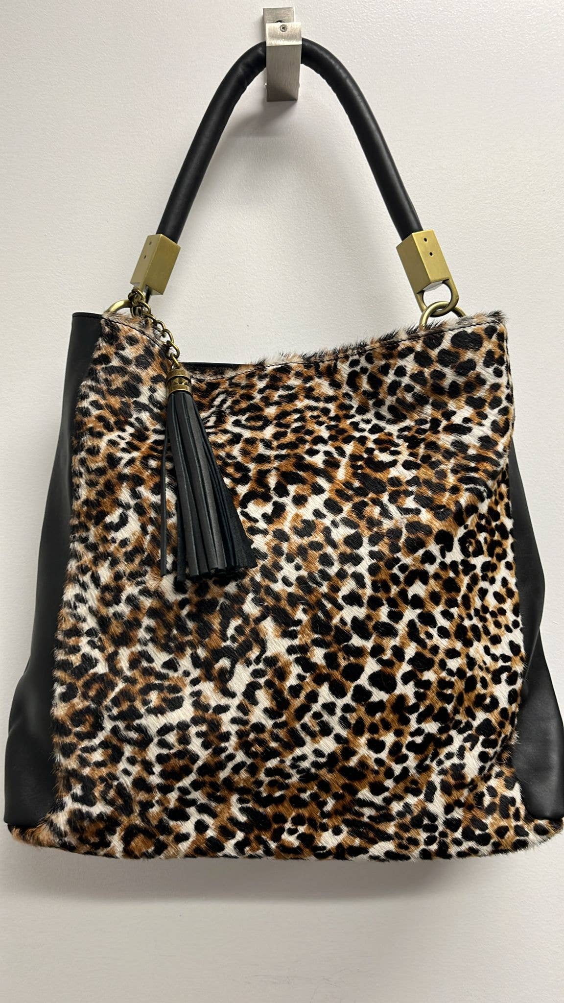 OF301 Italian Black Leopard Calf Hair Handbag