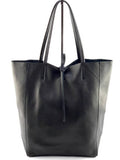 D28 Italian Basic Black Leather Tote Bag JIJOU CAPRI