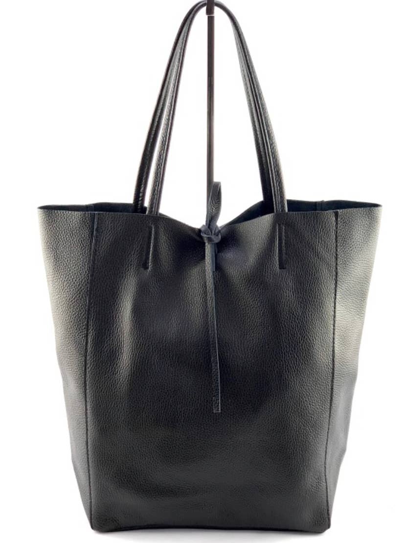D28 Italian Basic Black Leather Tote Bag JIJOU CAPRI