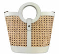 MIWBE Beige Woven Leather Tote Bag with Round Handle