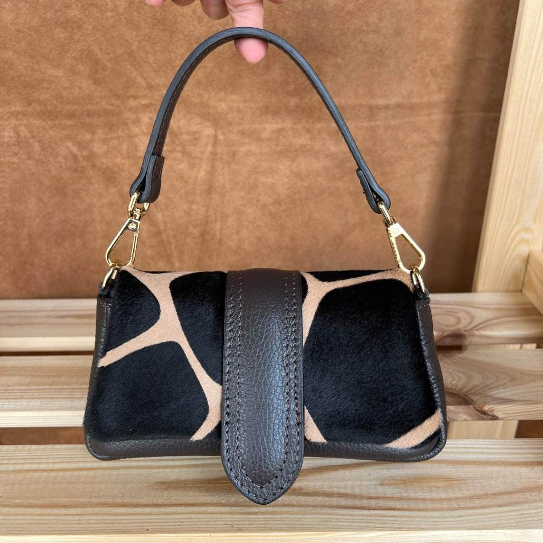 MI560 Giraffe Print Pony Hair Mini Flap Bag