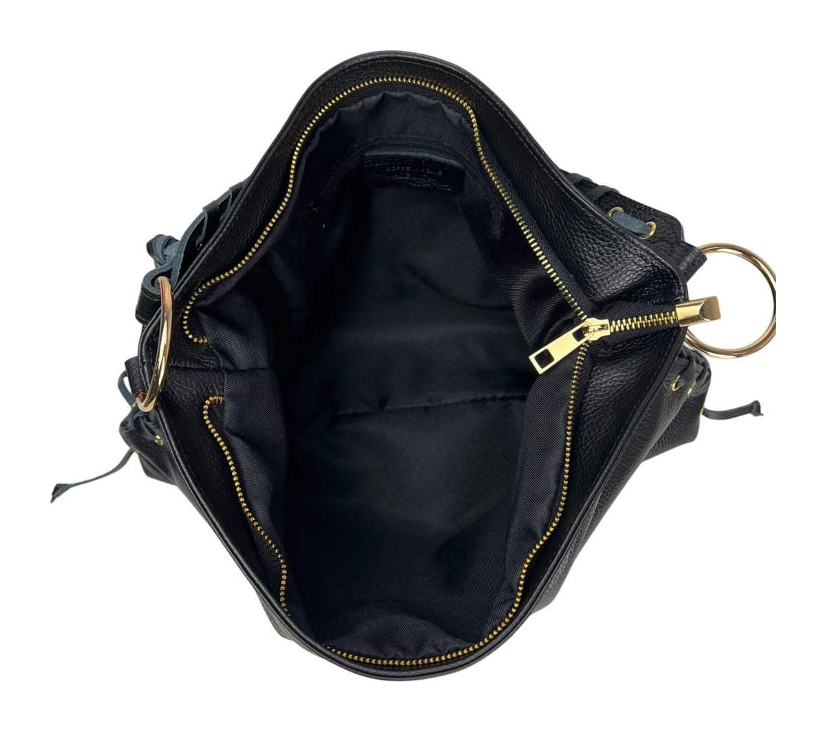 MI582 Black Leather Laced Hobo Bag