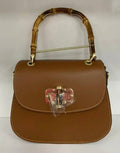 STBCA Camel Italian Leather Crossbody Bag w/Bamboo Handles