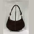 ST174 Dark Brown Suede Crescent Shoulder Bag