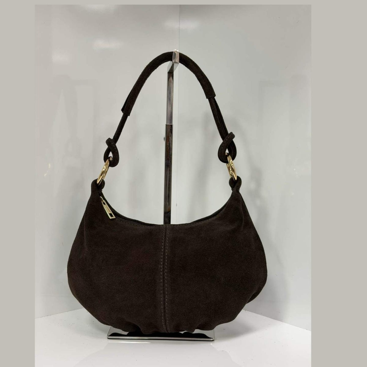ST174 Dark Brown Suede Crescent Shoulder Bag