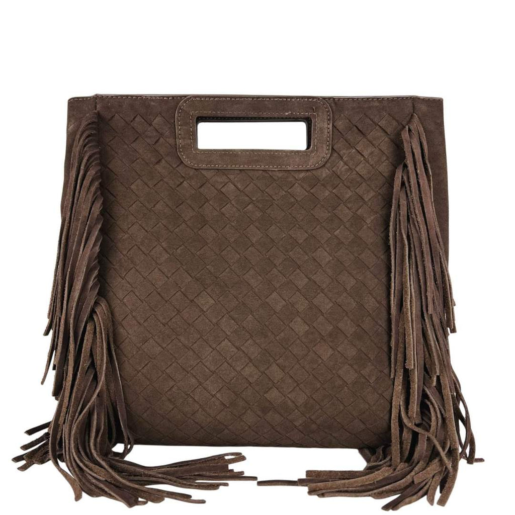 MI483 Dark Brown Suede Woven Fringe Bag