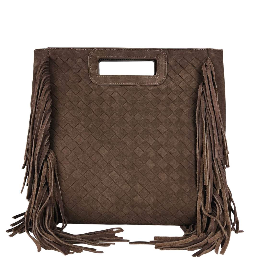 MI483 Dark Brown Suede Woven Fringe Bag