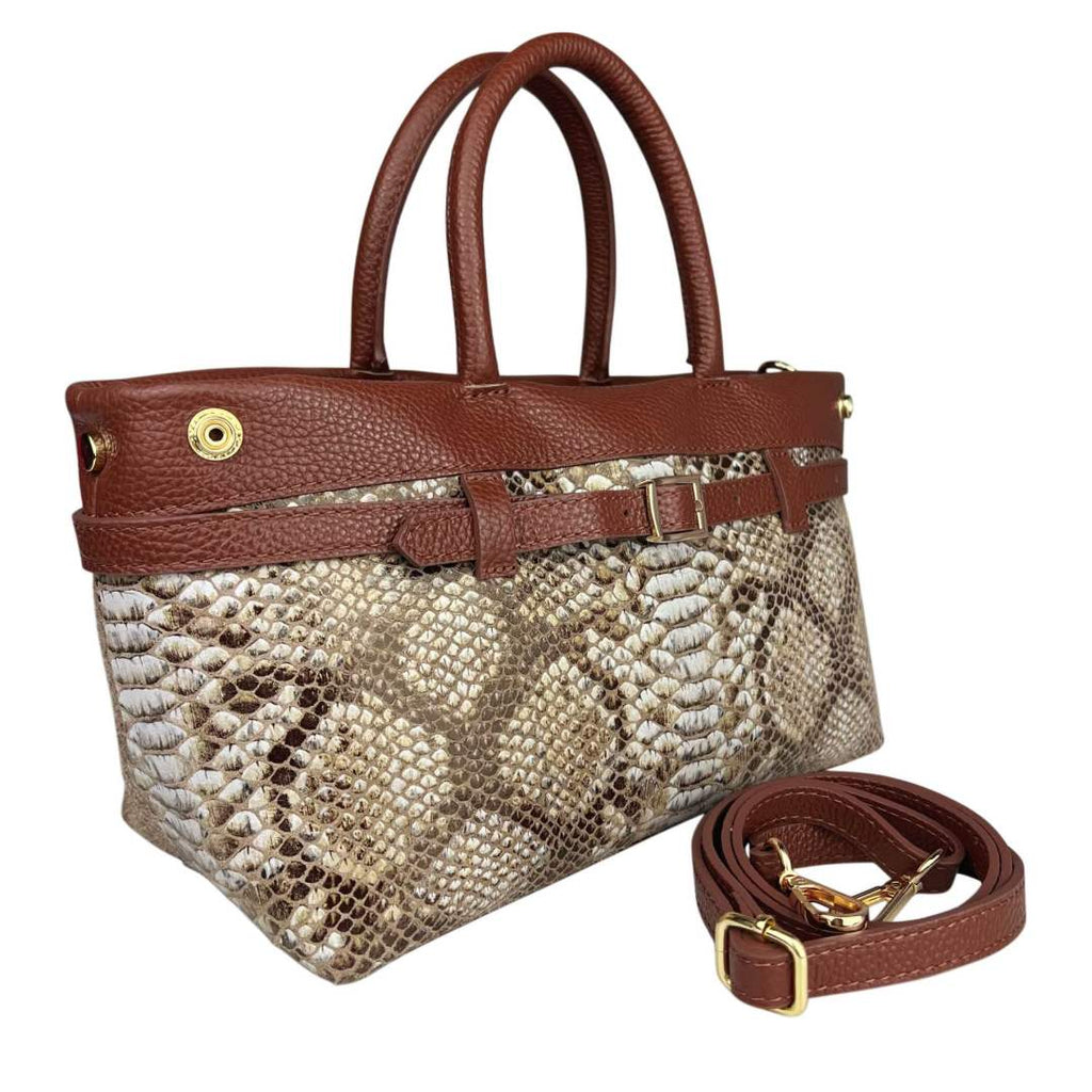 Mi237 Brown Python-Print Bag