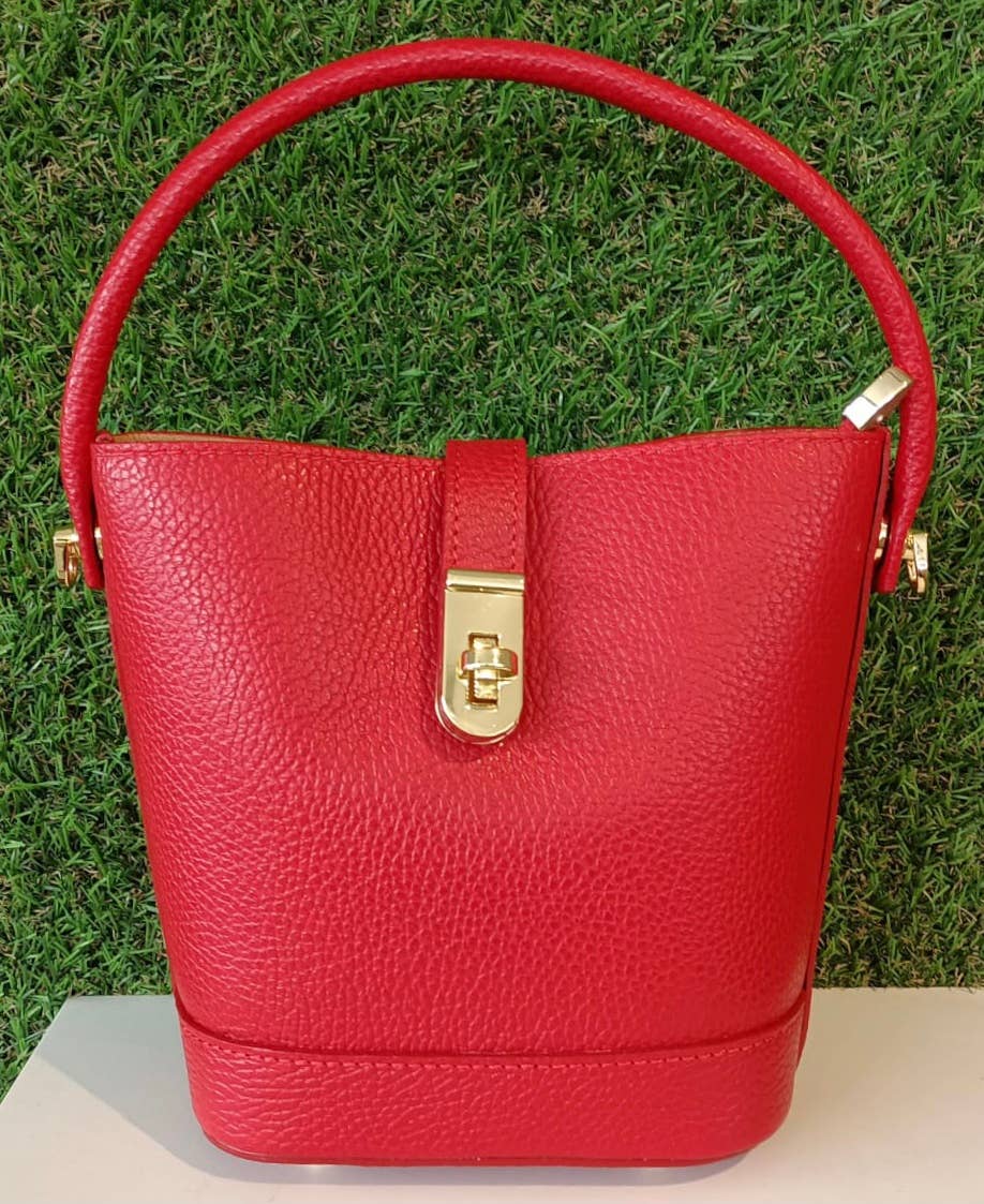 LBSA Italian Red Leather Bucket Bag JIJOU CAPRI