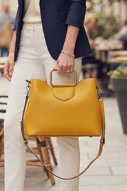 ZZ019 Mustard Grained Leather Handbag