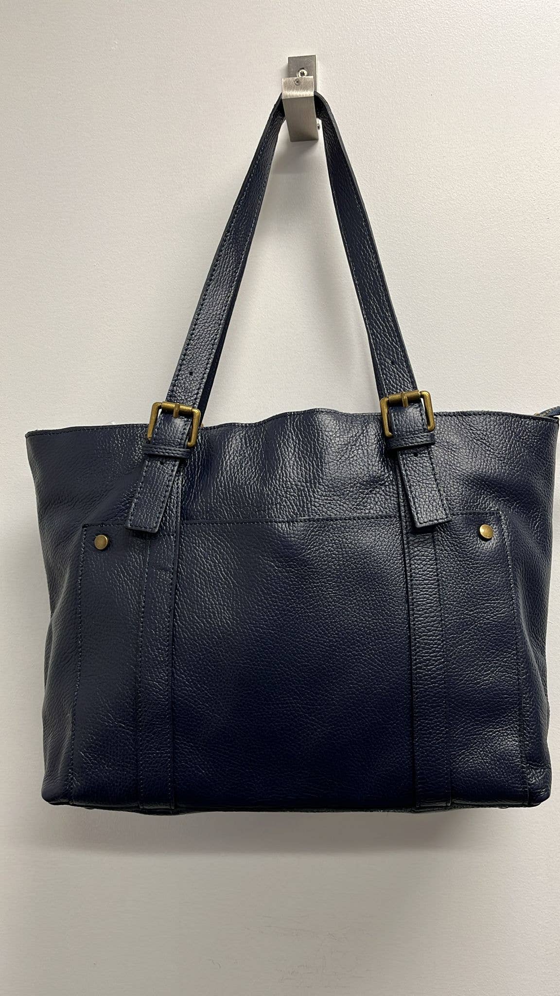 OF31 Italian Navy Blue Leather Zipped Tote JIJOU CAPRI