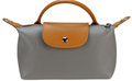 LOLOGR Italian Leather Gray Small Handbag with Snap Closure