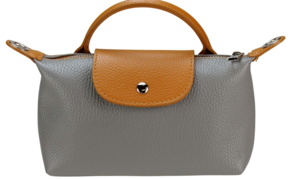 LOLOGR Italian Leather Gray Small Handbag with Snap Closure