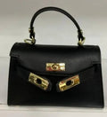 MELBLA Black Small Italian Leather Structured Lock Bag