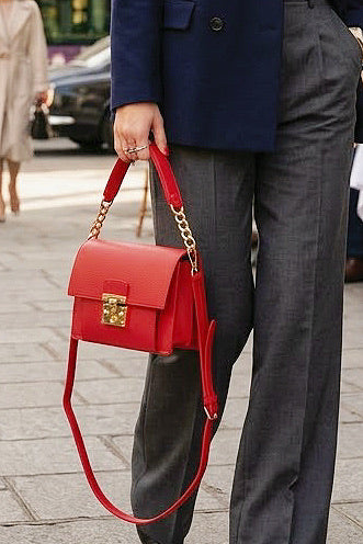ZZ187 Red Grained Leather Top Handle Bag