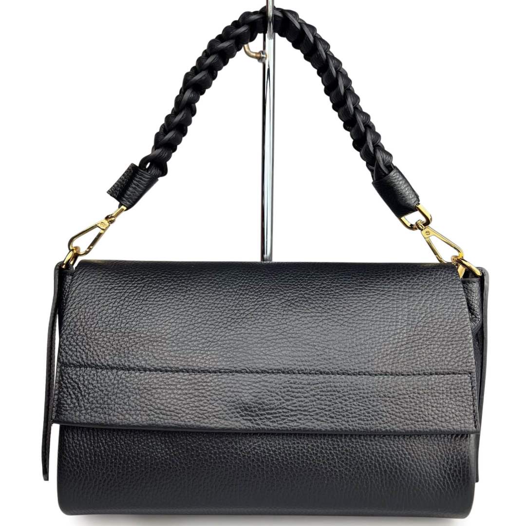 Mi195 Black 3-Compartment Flap Bag