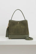 ZZ066 Khaki Leather Suede Bucket Bag