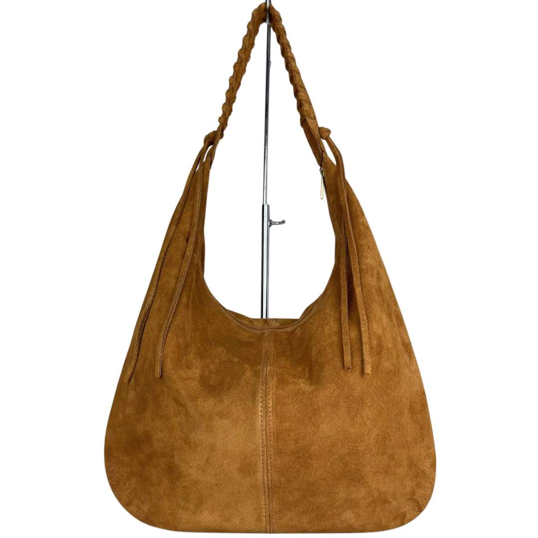 Mi073 Tan Suede Woven-Handle Tote