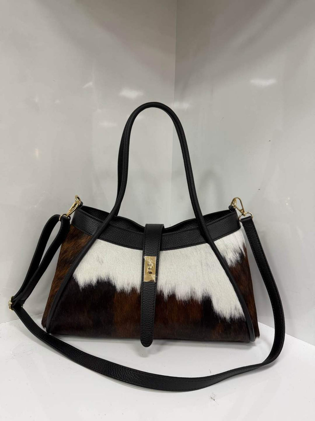 ST144 Cow Print Pony Hair Top Handle Bag