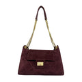 MI612 Burgundy Quilted Suede Chain Shoulder Bag