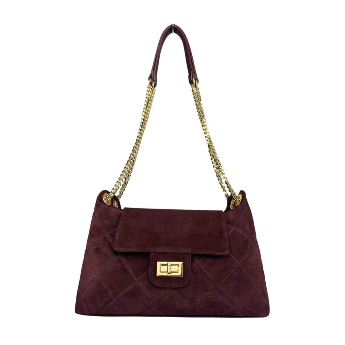 MI612 Burgundy Quilted Suede Chain Shoulder Bag