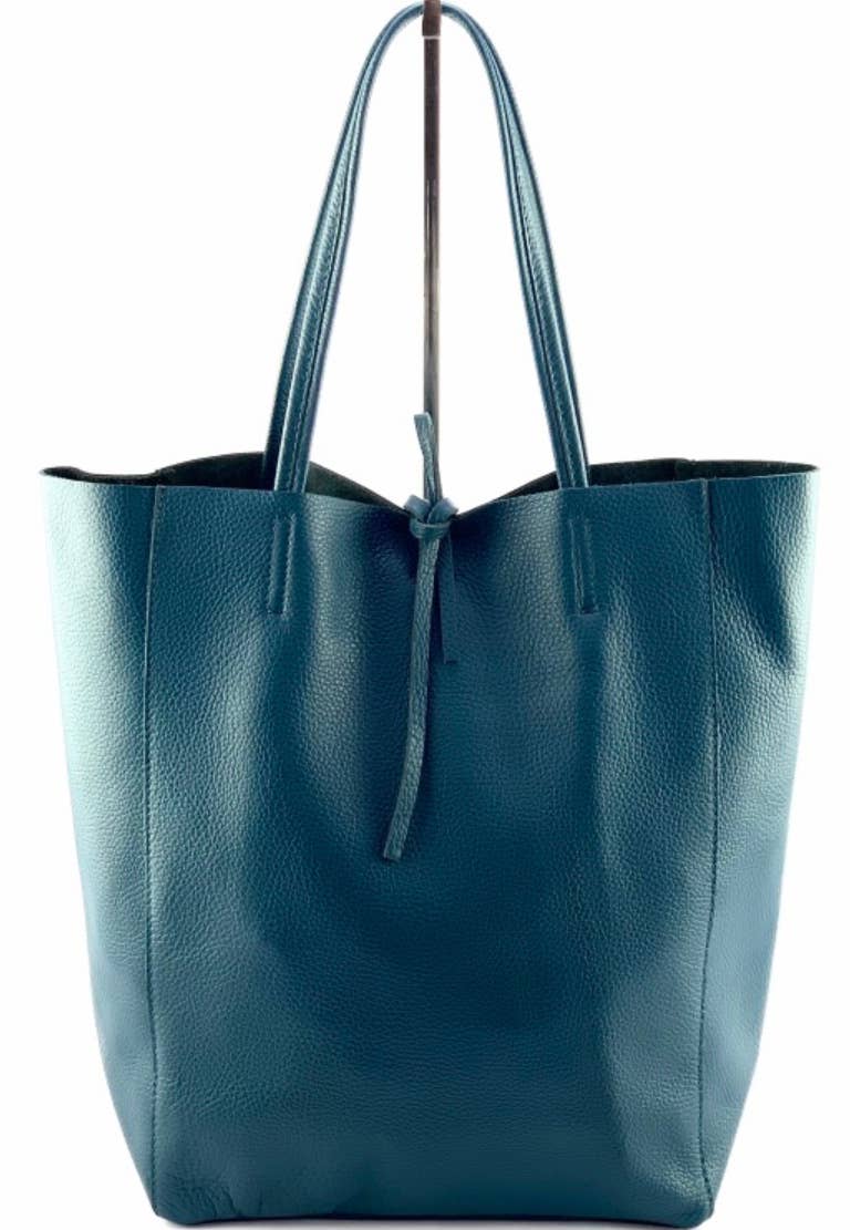 D33 Italian Basic Teal Leather Tote Bag JIJOU CAPRI