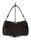 MI597 Dark Brown Quilted Suede Shoulder Bag