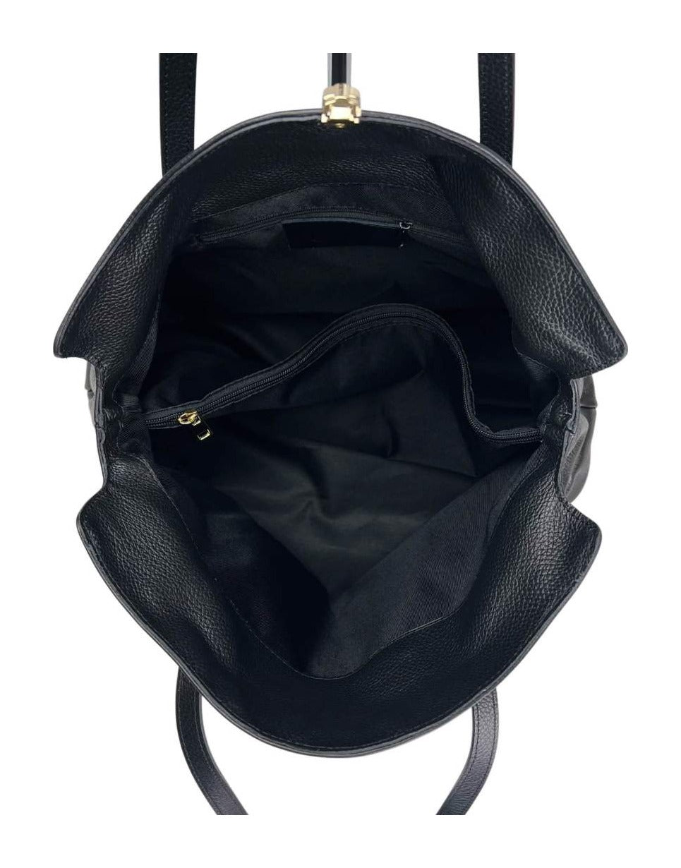 MI545 Black Leather Padlock Tote