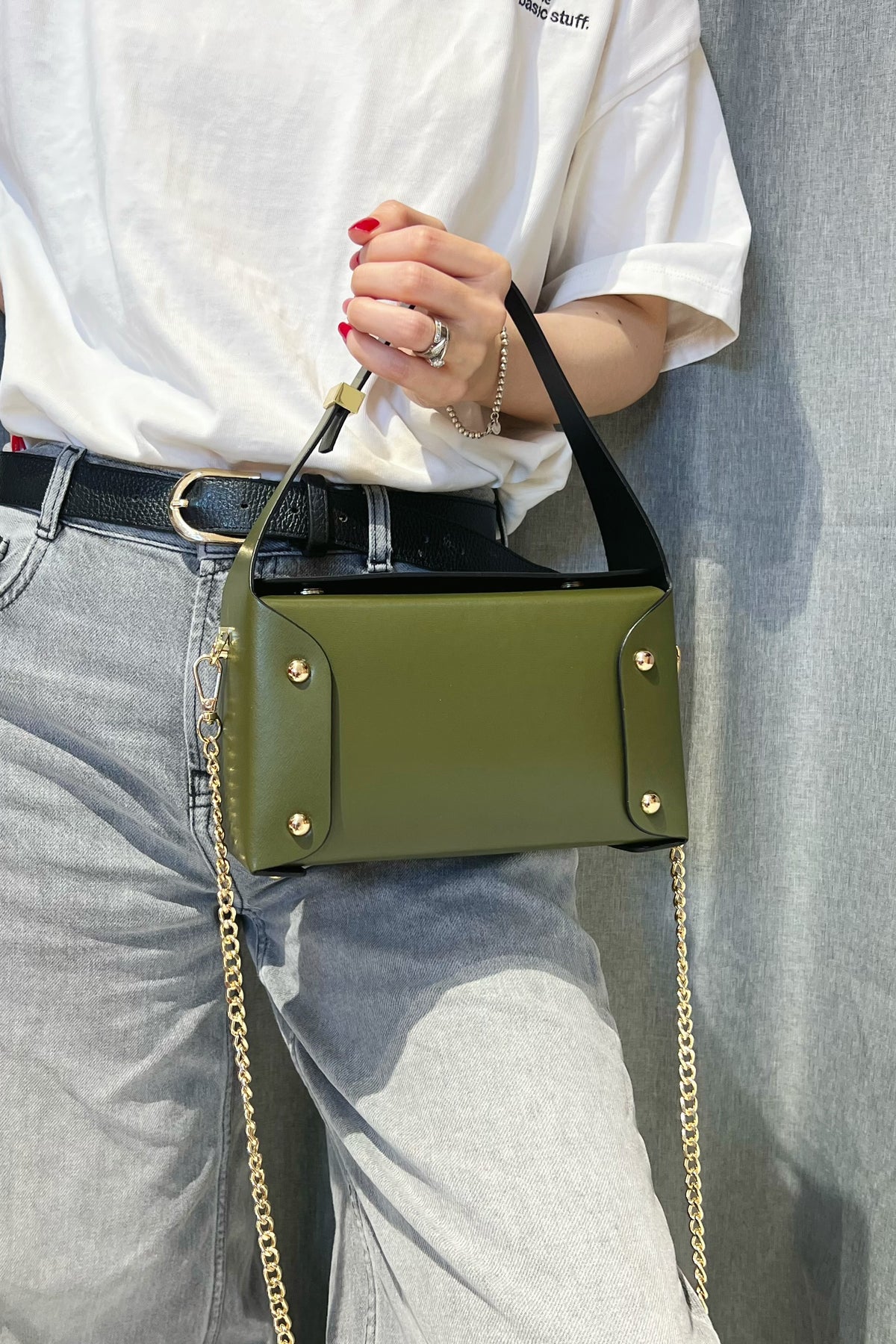 ZZ136 Khaki Small Smooth Leather Handbag