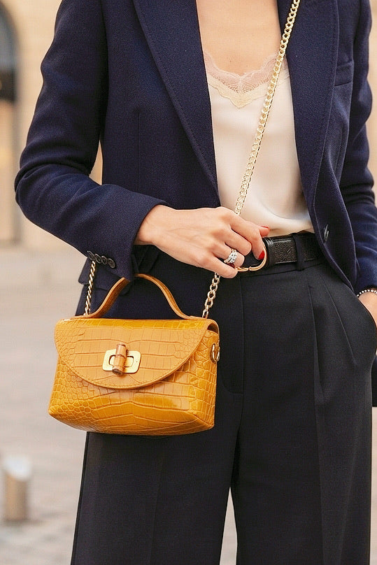 ZZ027 Mustard Croco Chain Crossbody Bag