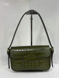 ST159 Green Croco Print Leather Baguette Bag