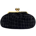 Mi277 Black Suede Croco-Print Clip Clutch