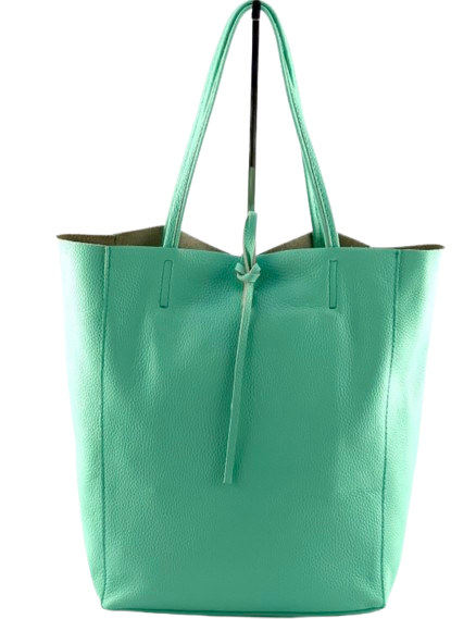 D80 Mint Italian Basic  Leather Tote Bag JIJOU CAPRI