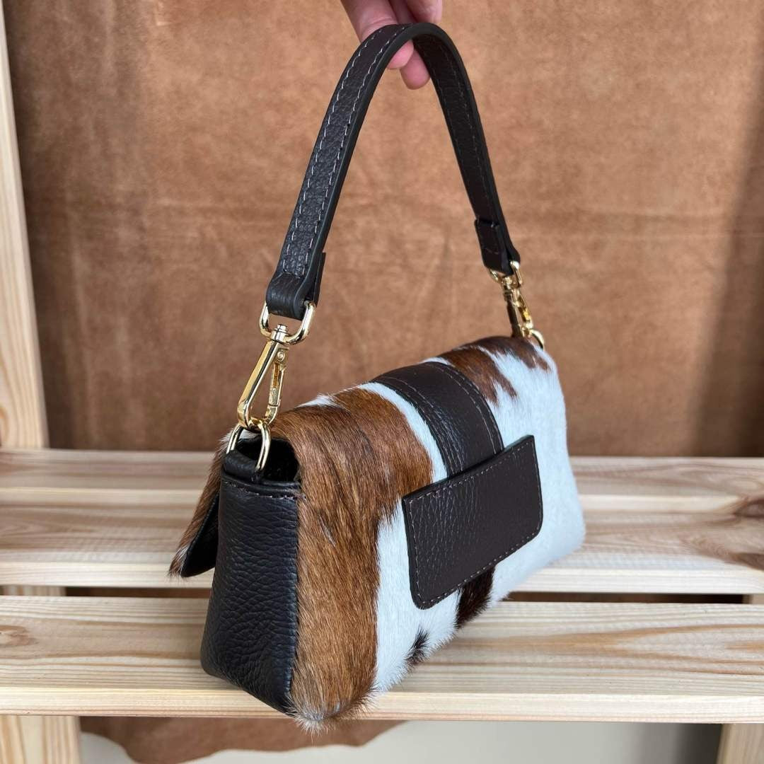 MI556 Cow Print Pony Hair Mini Flap Bag